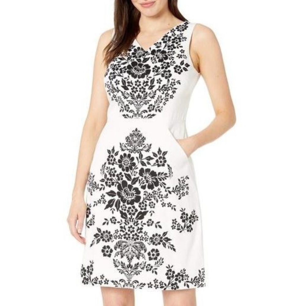 London Times V-Neck Sleeveless Floral Print Dress (1008)